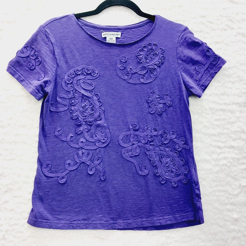 T-Shirt Women Purple Ribbon Applique Whimsycore Artsy Romantic Soft Girl Size S
